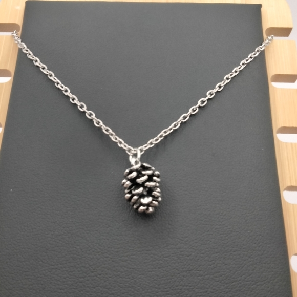 Silver Pine Cone Charm Necklace - Picture 1 of 6